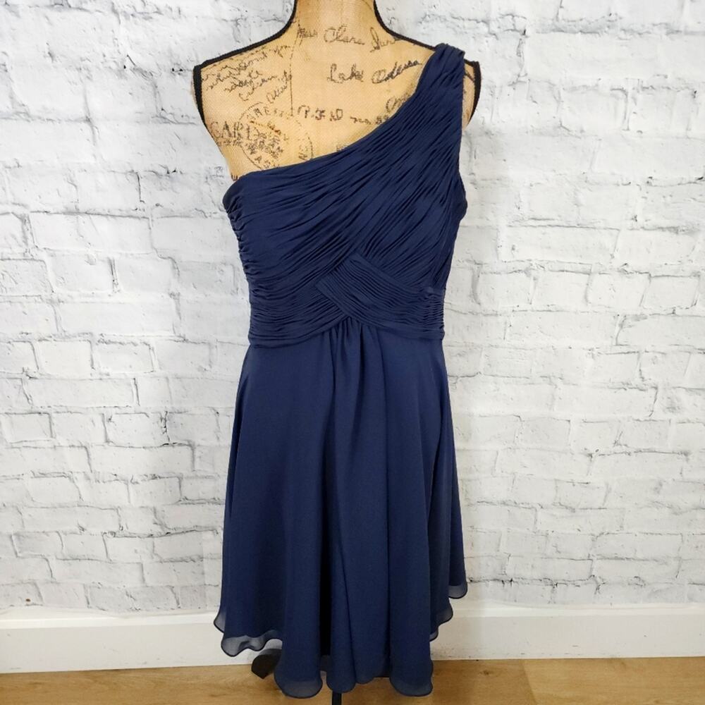 Mori Lee one shoulder dress Sz 14 mini navy cocktail party ACL